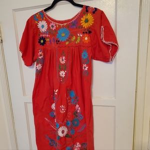 Mexican embroidered dress. Red florals. Size M. EUC